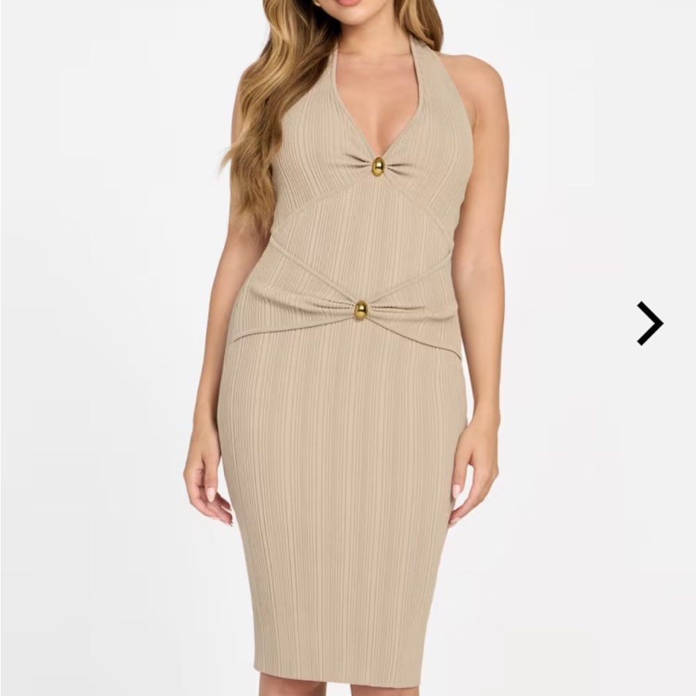 Guess by Marciano Tan Halter Bodycon Midi Dress